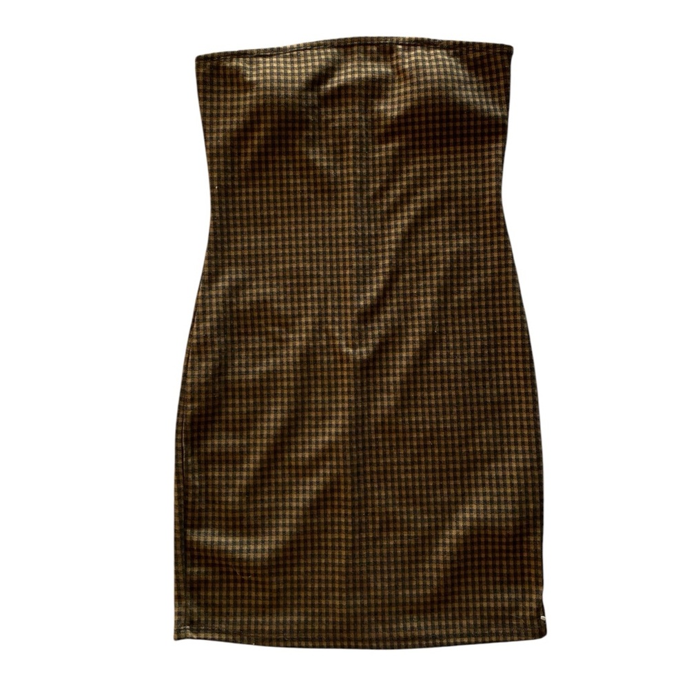 Emory Park Brown Black Plaid Strapless Short Dress Flattering New Condition! Med